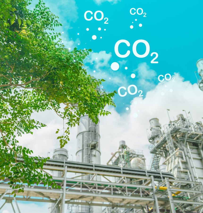 Sustainable Industry development, Green Business industries using Renewable energy, Low CO2 Emission saving environment concept.
